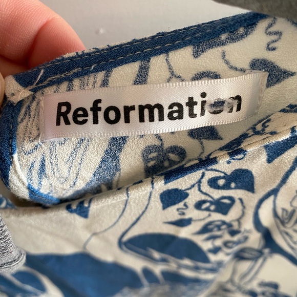 Reformation Gavin Dress in Avian Print Blue White Midi High Slit Open Back sz 4 - Picture 9 of 11